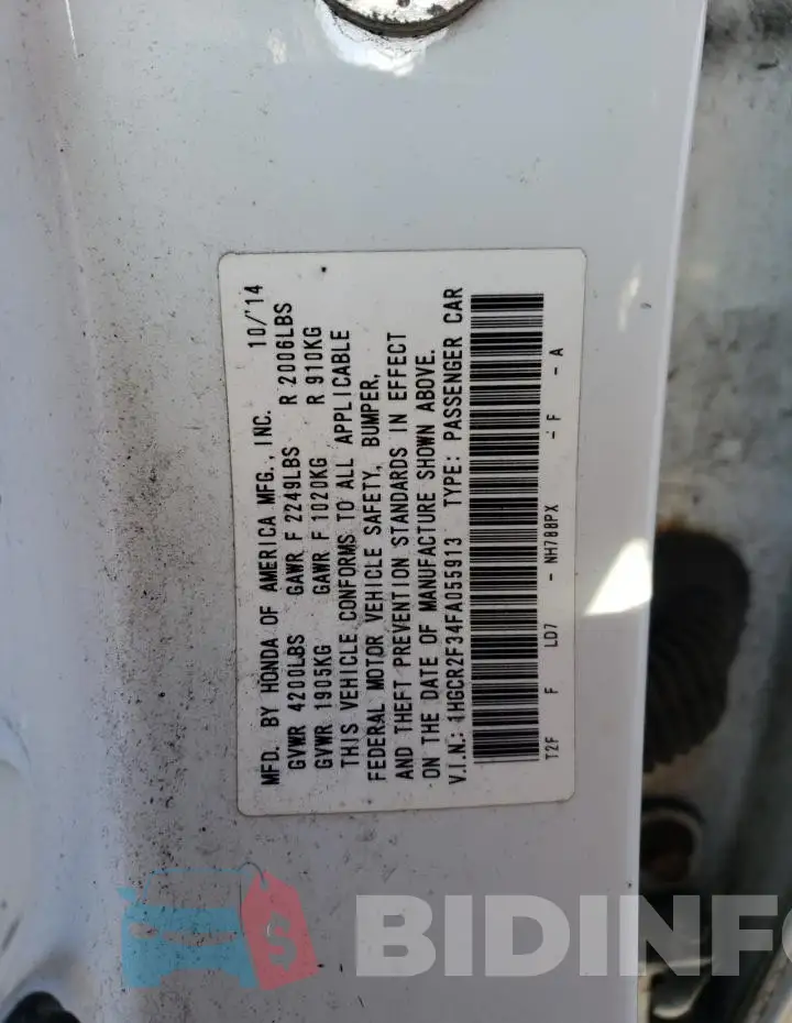 1HGCR2F34FA055913 Photo# 12
