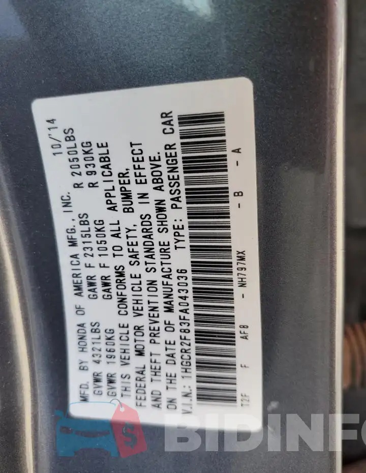 1HGCR2F83FA043036 Photo# 12