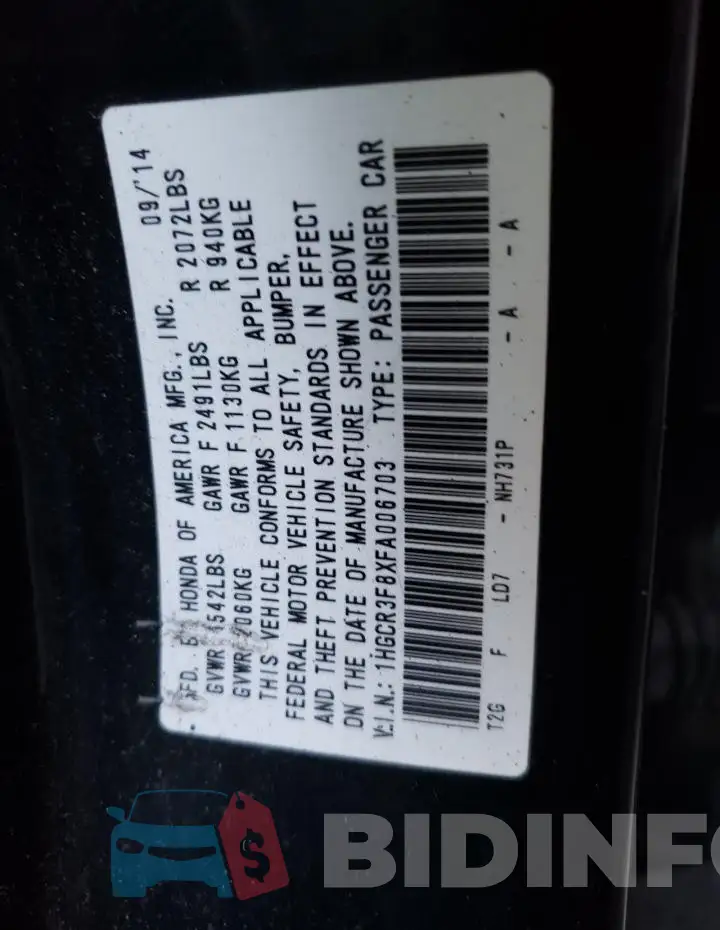 1HGCR3F8XFA006703 Photo# 12