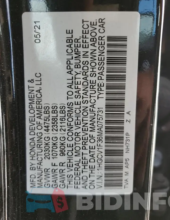 1HGCV1F36MA075731 Photo# 12