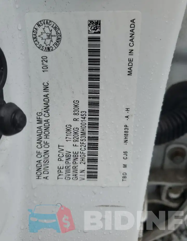 2HGFC2F53MH001453 Photo# 12