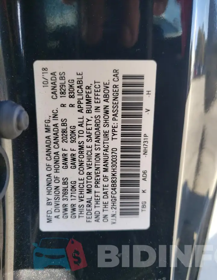 2HGFC4B83KH300370 Photo# 12