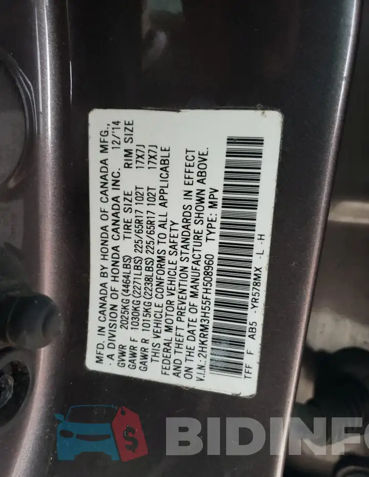 2HKRM3H55FH508960 Photo# 12