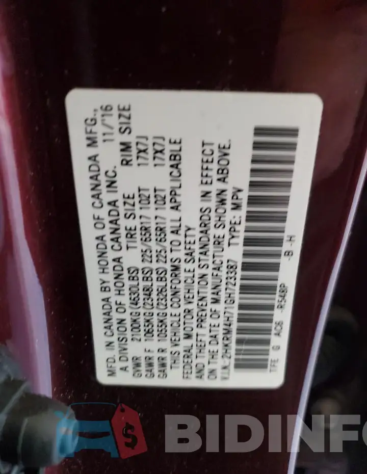 2HKRM4H71GH723387 Photo# 13