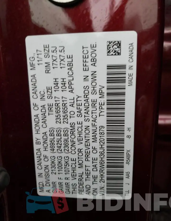 2HKRW6H36JH201879 Photo# 12