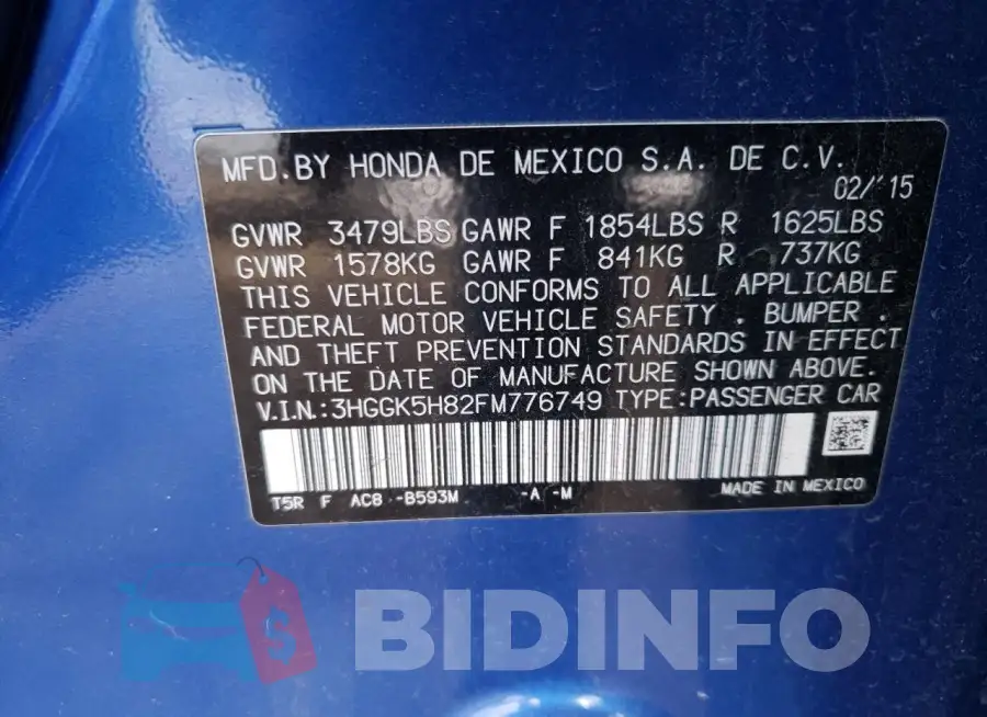 3HGGK5H82FM776749 Photo# 13