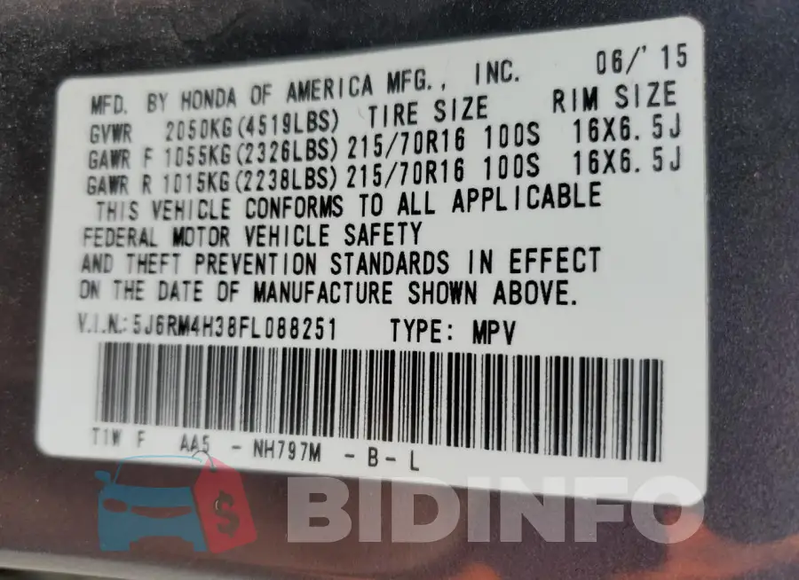 5J6RM4H38FL088251 Photo# 13