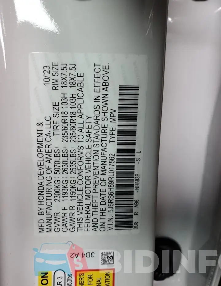 5J6RS6H89RL017562 Photo# 13