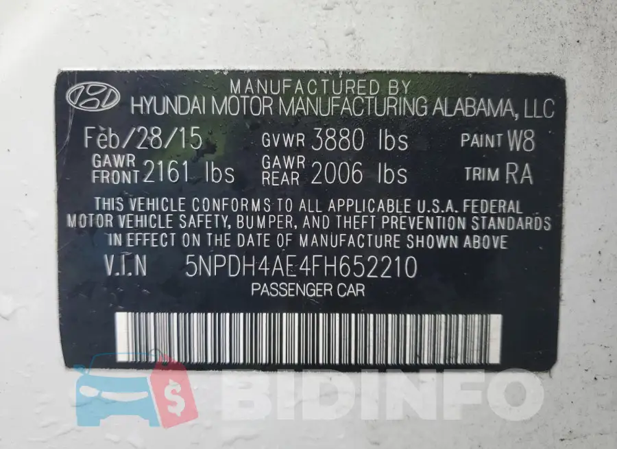 5NPDH4AE4FH652210 Photo# 12