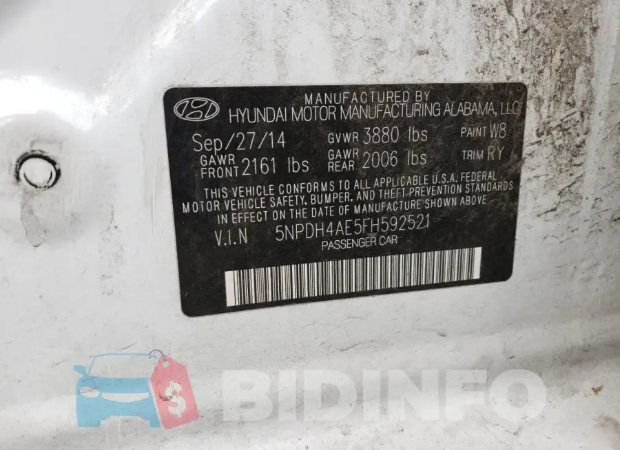 5NPDH4AE5FH592521 Photo# 12
