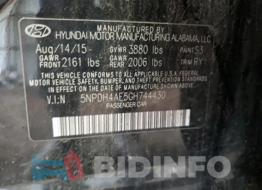 5NPDH4AE5GH744430 Photo# 12