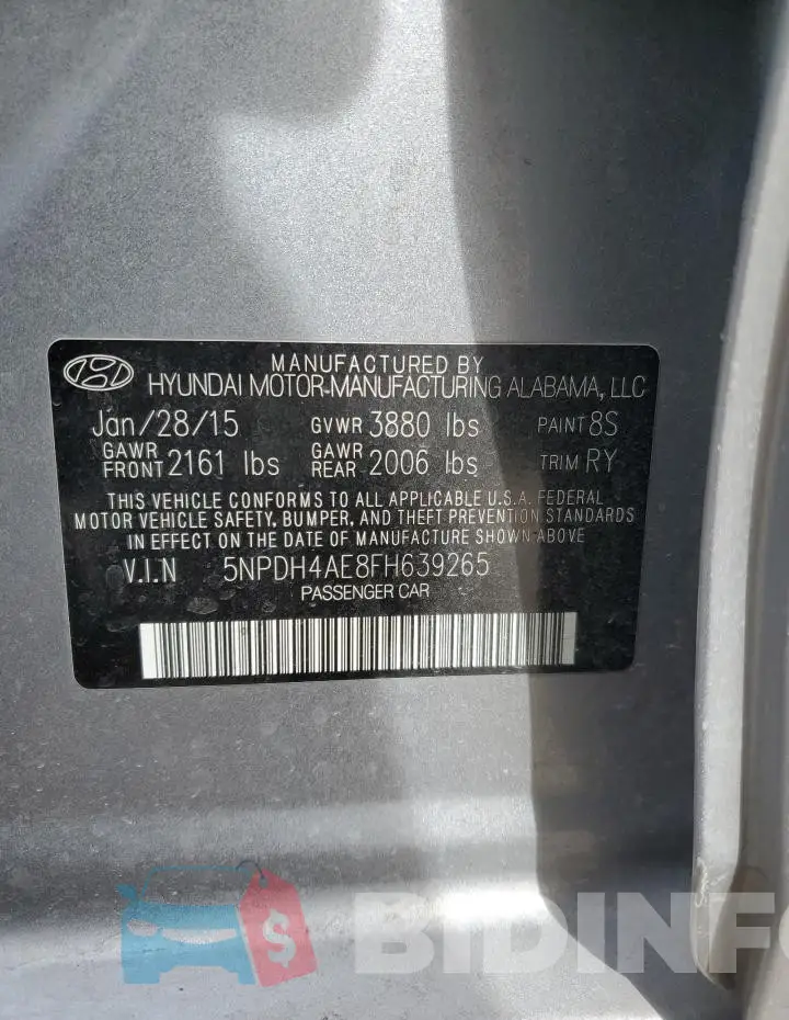 5NPDH4AE8FH639265 Photo# 12