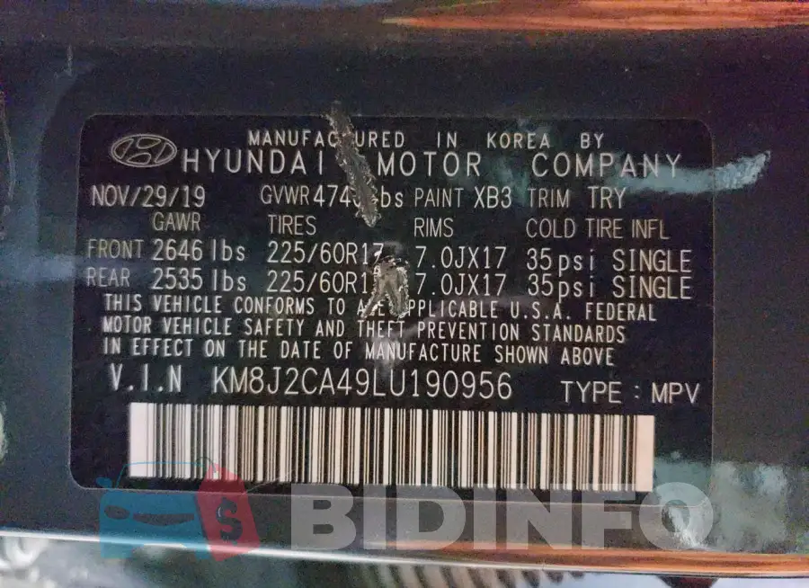 KM8J2CA49LU190956 Photo# 13