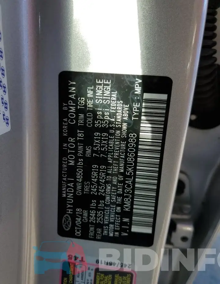 KM8J3CAL5KU860988 Photo# 12