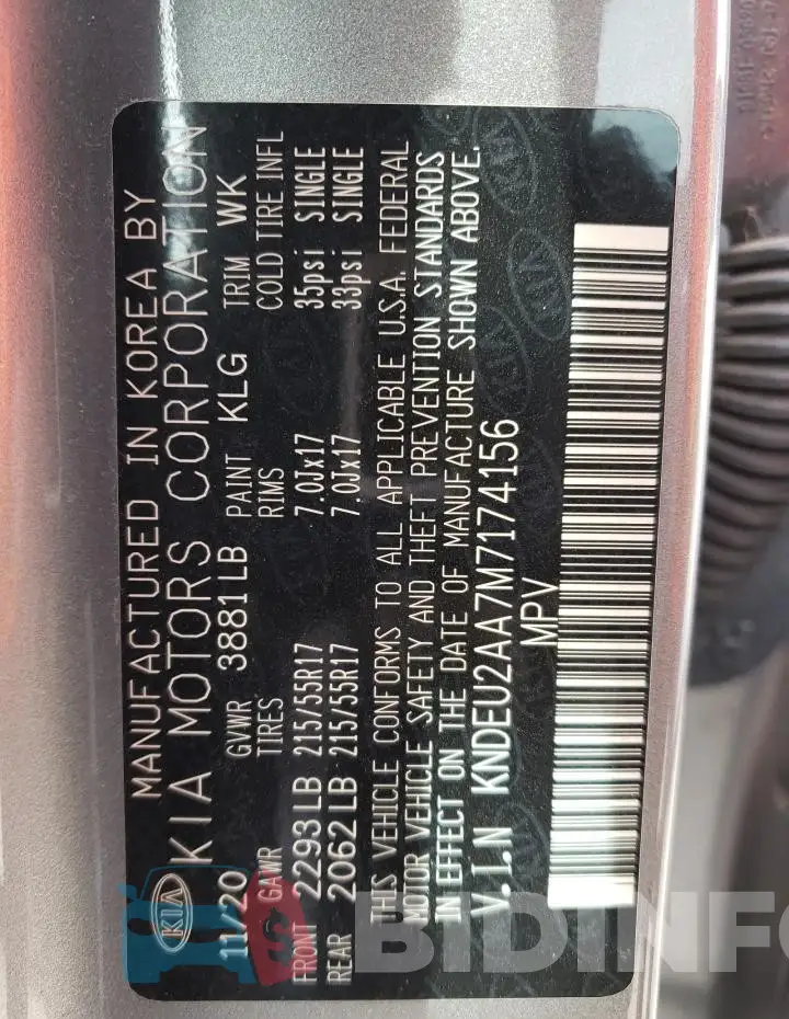 KNDEU2AA7M7174156 Photo# 12