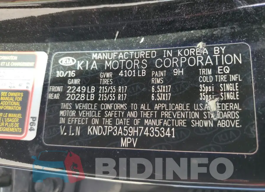 KNDJP3A59H7435341 Photo# 14