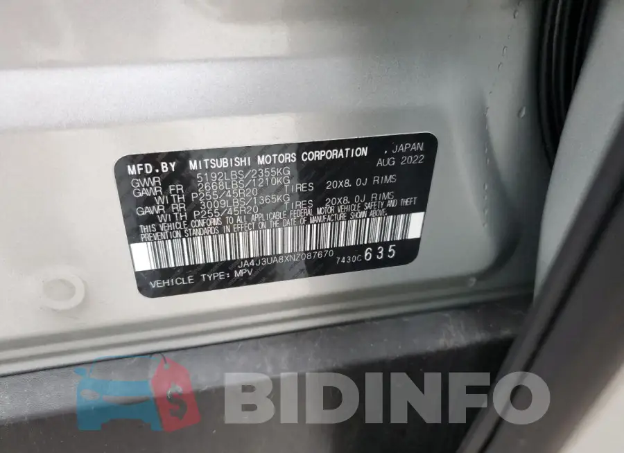 JA4J3UA8XNZ087670 Photo# 13