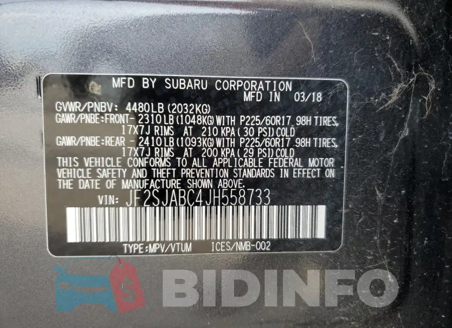 JF2SJABC4JH558733 Photo# 12