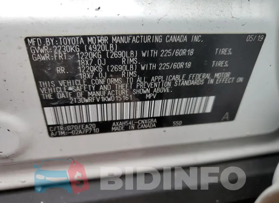 2T3DWRFV1KW015161 Photo# 12
