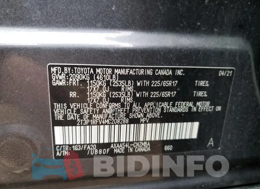 2T3P1RFV4MC208288 Photo# 12