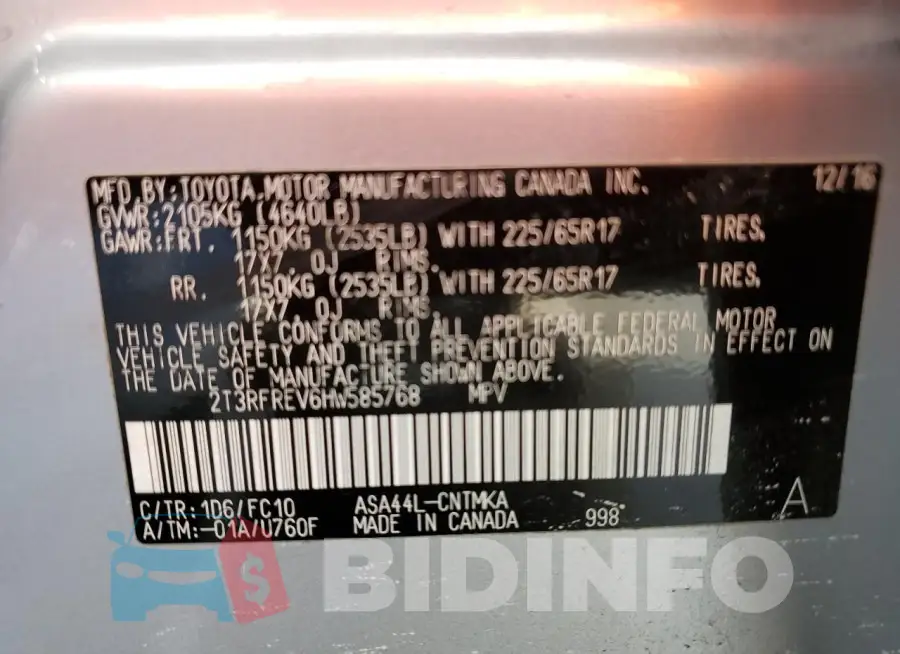2T3RFREV6HW585768 Photo# 13