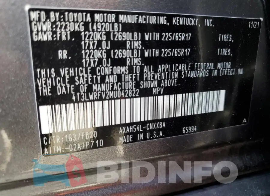 4T3LWRFV2MU042822 Photo# 12