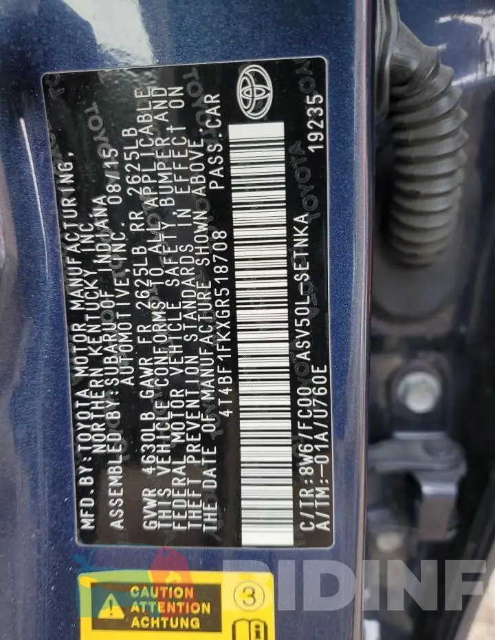 4T4BF1FKXGR518708 Photo# 13