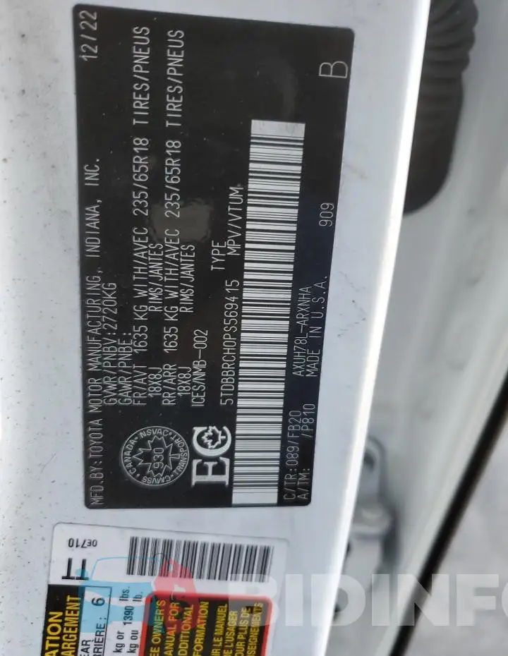 5TDBBRCH0PS569415 Photo# 13