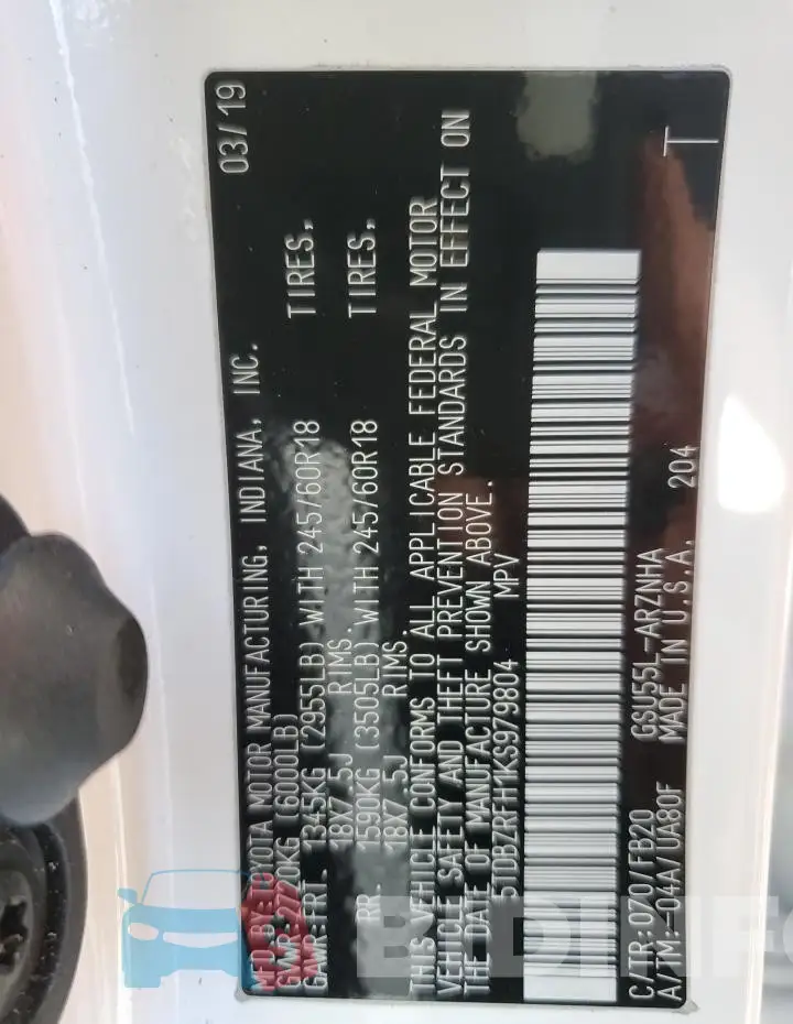 5TDBZRFH1KS979804 Photo# 14