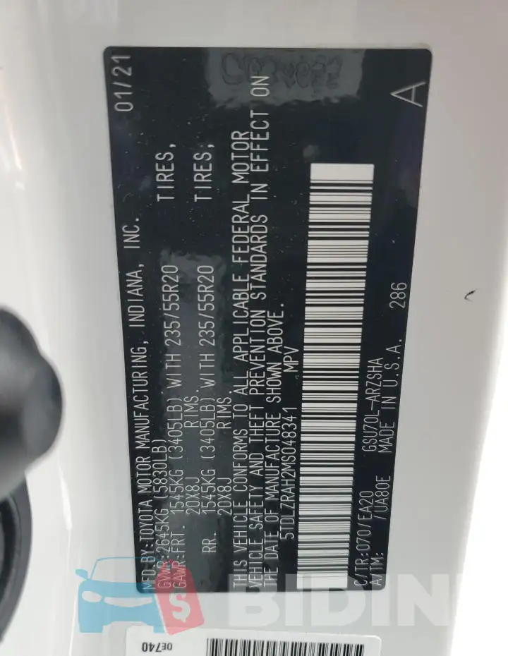5TDLZRAH2MS048341 Photo# 14