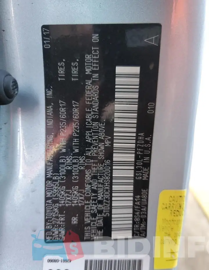 5TDZZ3DCXHS820016 Photo# 14