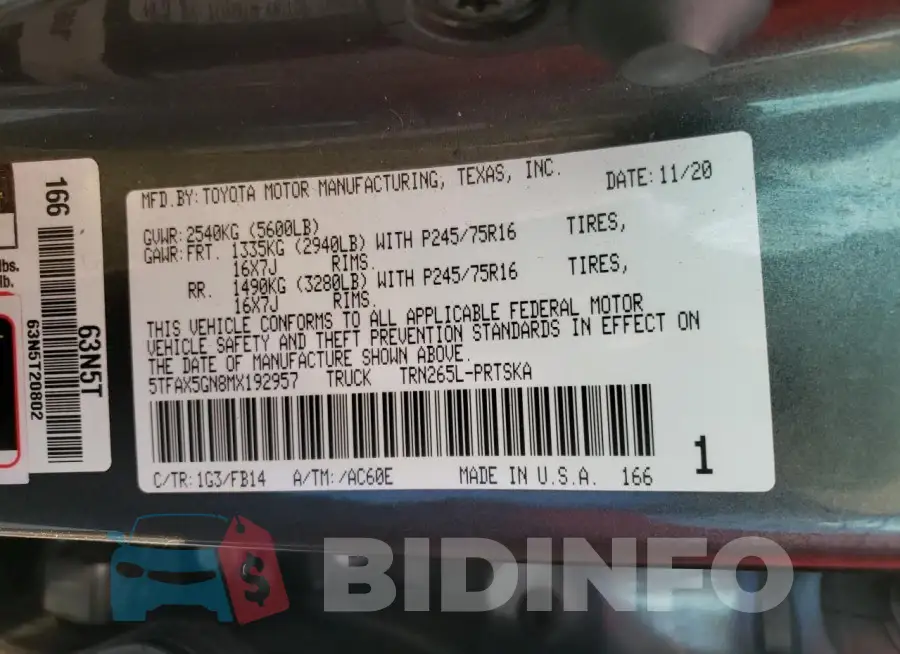 5TFAX5GN8MX192957 Photo# 12
