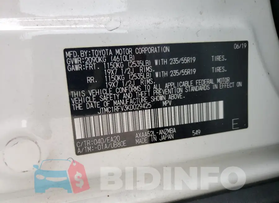 JTMC1RFV3KD029425 Photo# 12