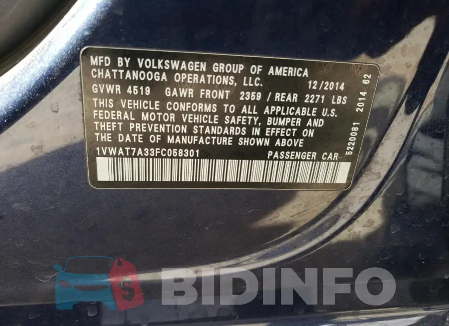 1VWAT7A33FC058301 Photo# 12