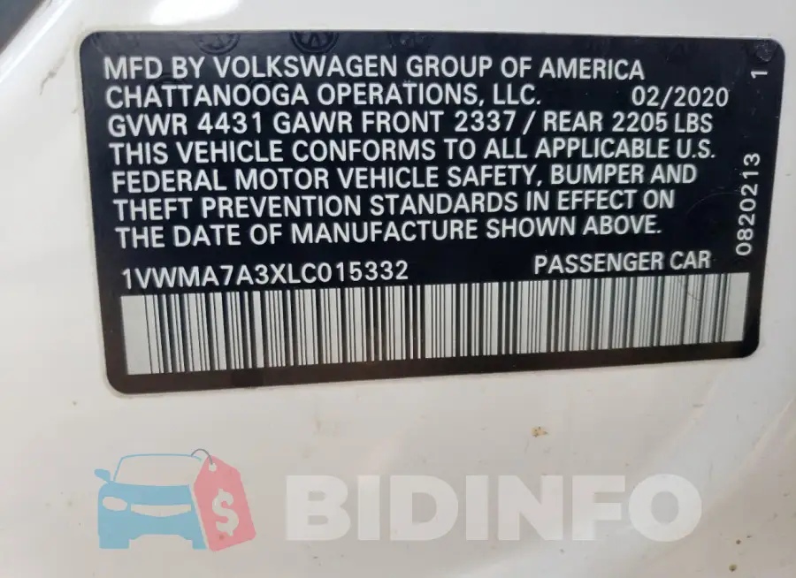 1VWMA7A3XLC015332 Photo# 13