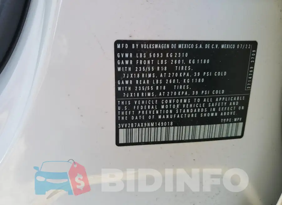 3VV2B7AX9NM149018 Photo# 14