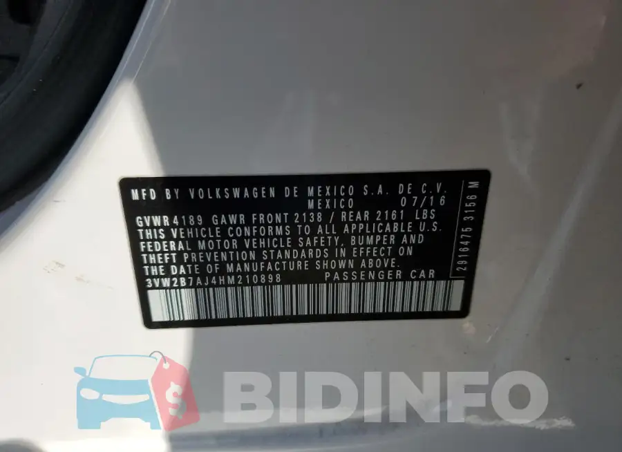 3VW2B7AJ4HM210898 Photo# 12