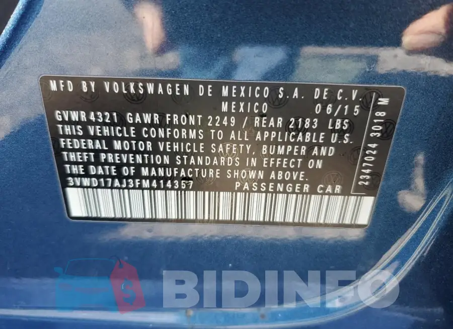 3VWD17AJ3FM414357 Photo# 12