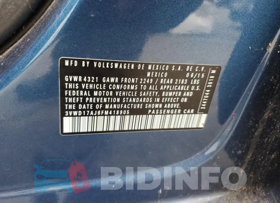 3VWD17AJ6FM418905 Photo# 12