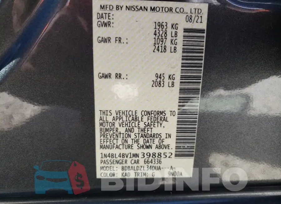1N4BL4BV1MN398852 Photo# 12