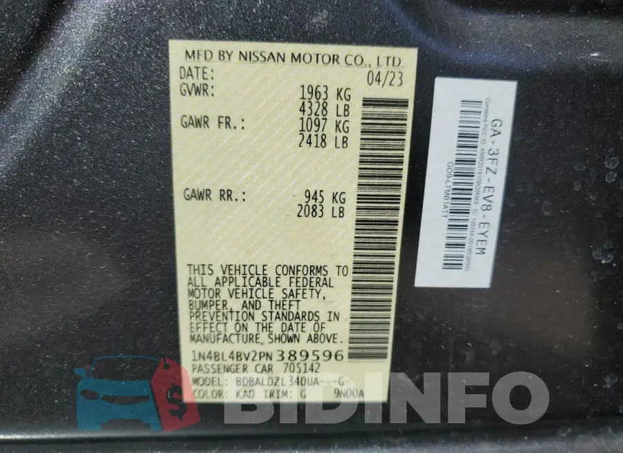 1N4BL4BV2PN389596 Photo# 12