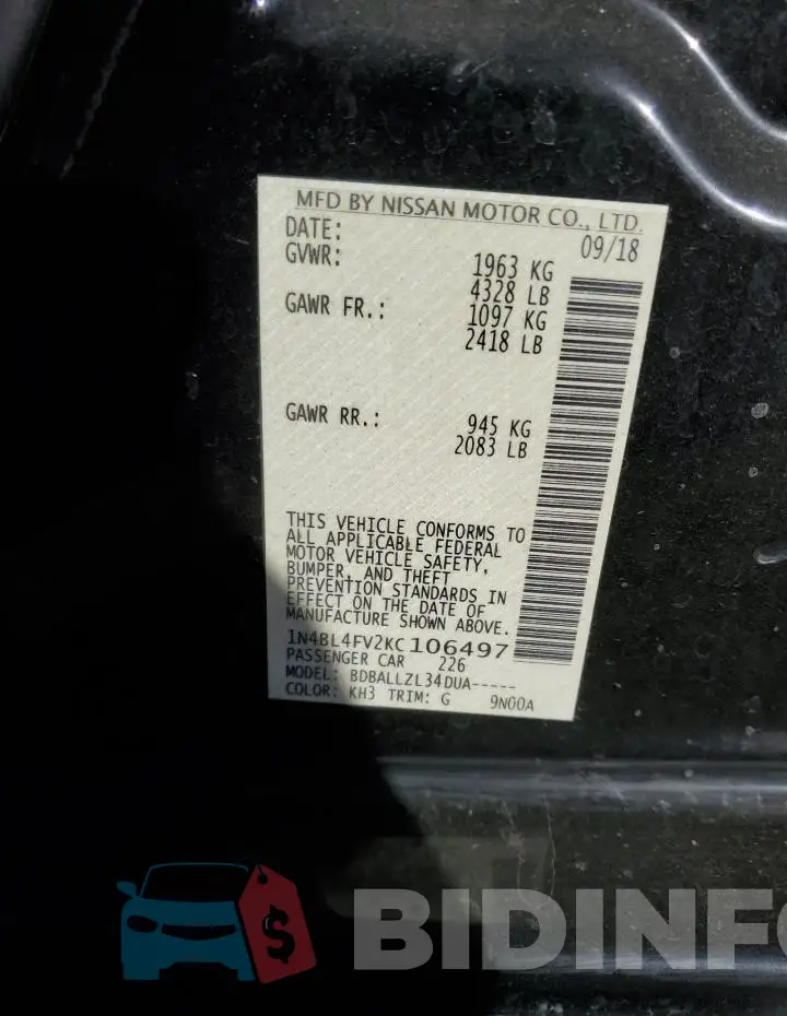 1N4BL4FV2KC106497 Photo# 12