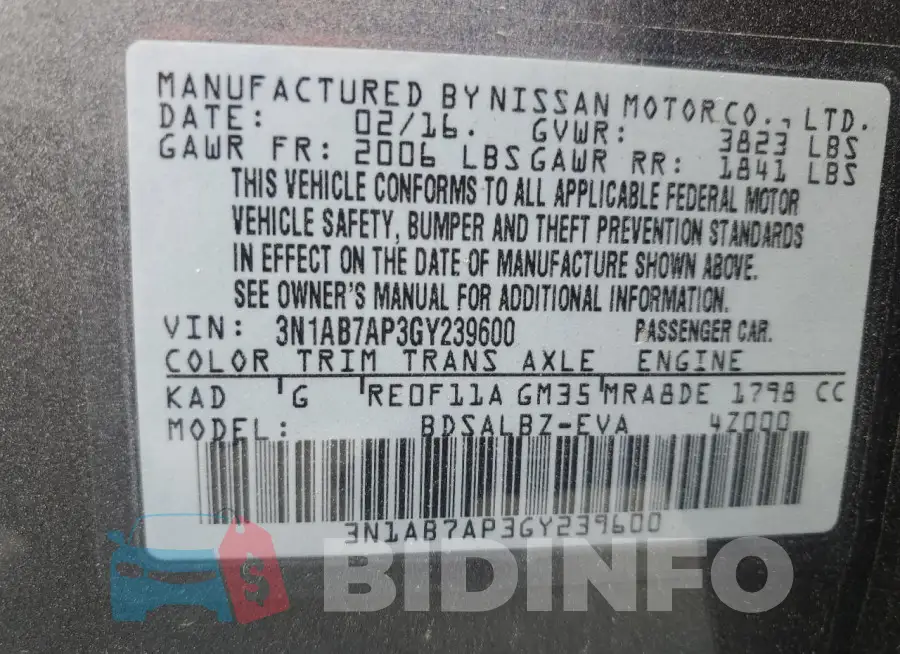 3N1AB7AP3GY239600 Photo# 13