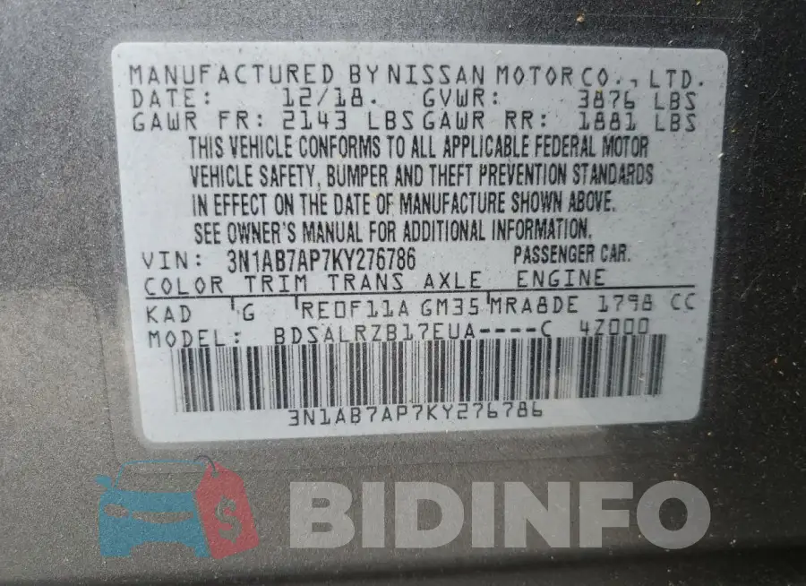3N1AB7AP7KY276786 Photo# 13