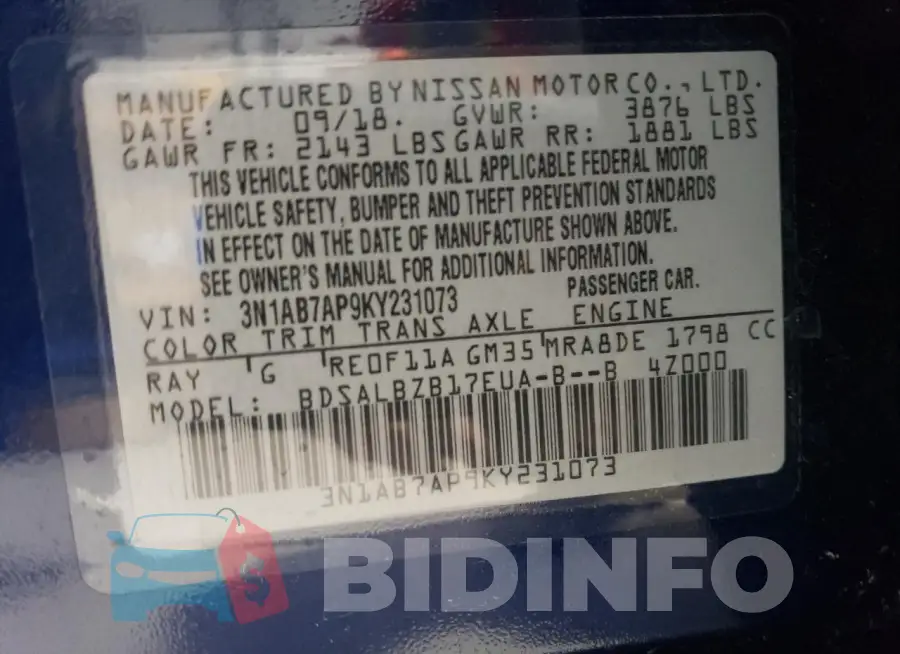 3N1AB7AP9KY231073 Photo# 12