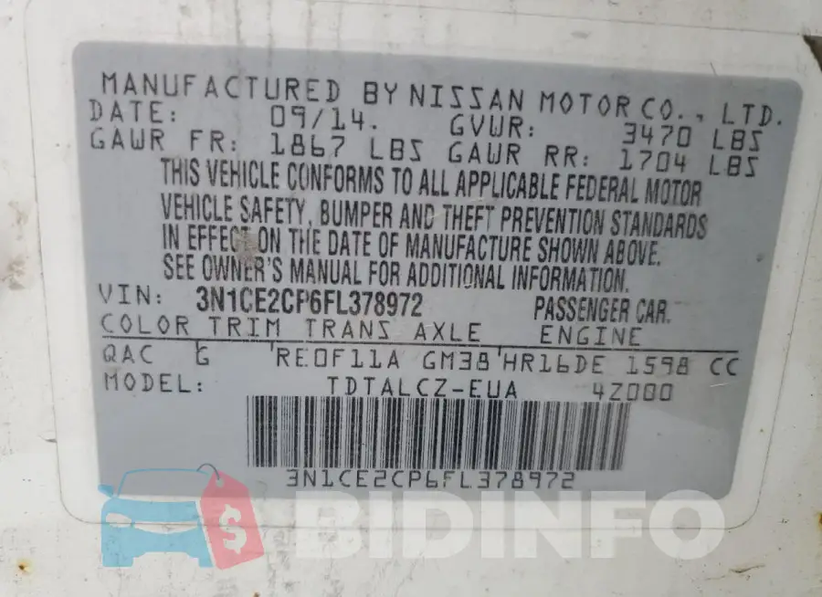3N1CE2CP6FL378972 Photo# 12