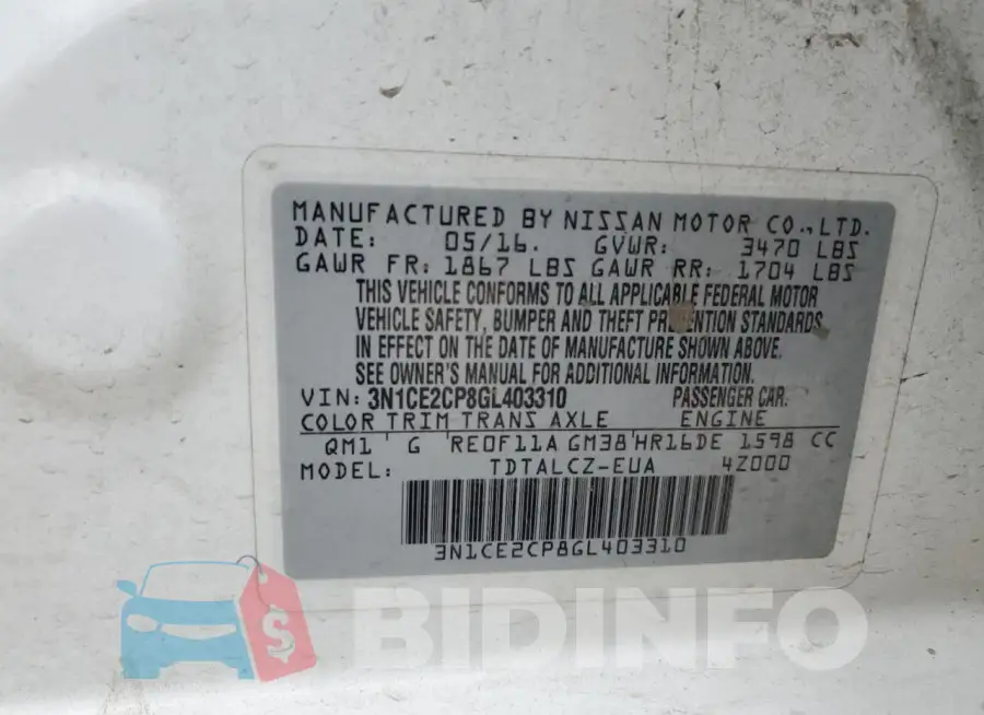 3N1CE2CP8GL403310 Photo# 12