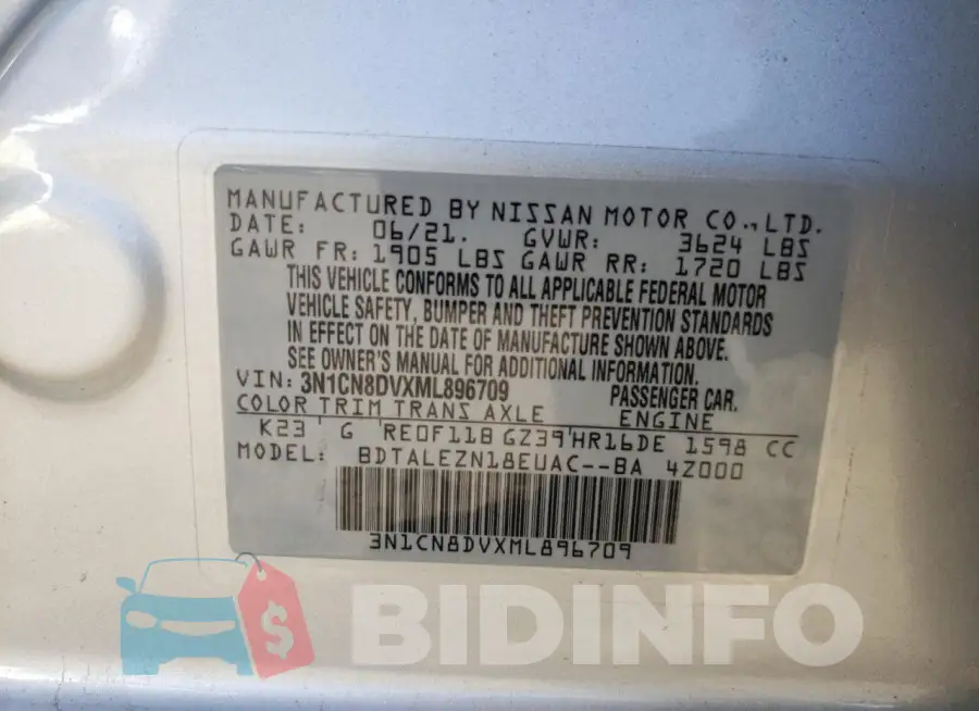 3N1CN8DVXML896709 Photo# 13