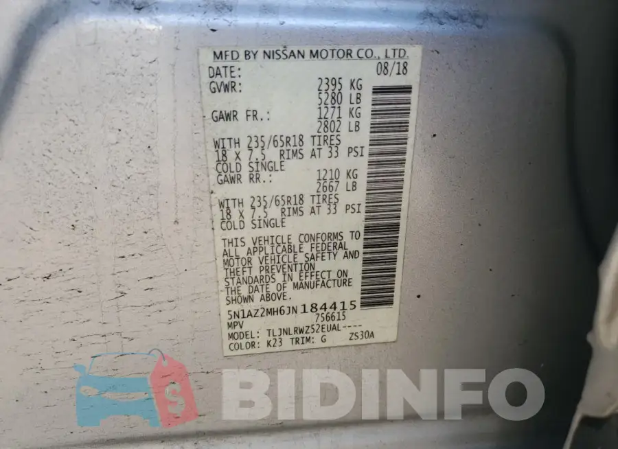 5N1AZ2MH6JN184415 Photo# 13