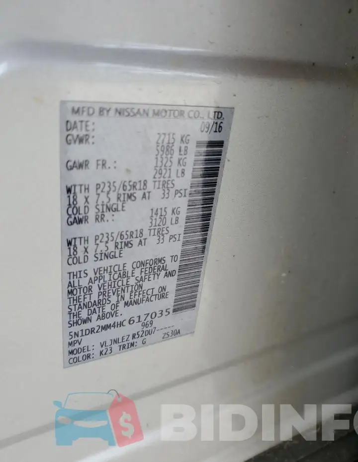5N1DR2MM4HC617035 Photo# 12